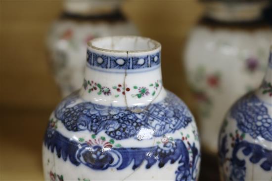 A pair of Chinese famille rose vases, a pair Samson vases and cover, and an Imari vase and cover smallest 15cm, tallest 22cm